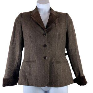Platine Blazer Jacket Size 42 Wool Blend Brown Velvet Trims Button Front
